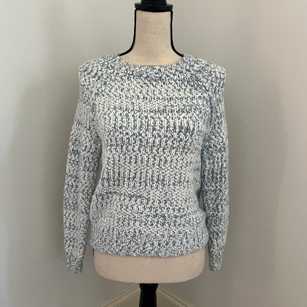 Blue Popcorn Knit Sweater‎ size XS Marled Crew Neck Raglan Chunky Cozy Soft Girl